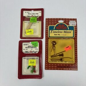 Vintage Miniature Dollhouse Kitchen Lot (3) Vegetables Rolling Pin Utensils